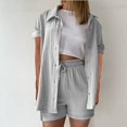 thumbnail image 2 of LEKODE Women's Linen 2 Piece Outfits Summer Short Sleeve Shirts Dressy Casual Sets Suits Gray M, 2 of 5
