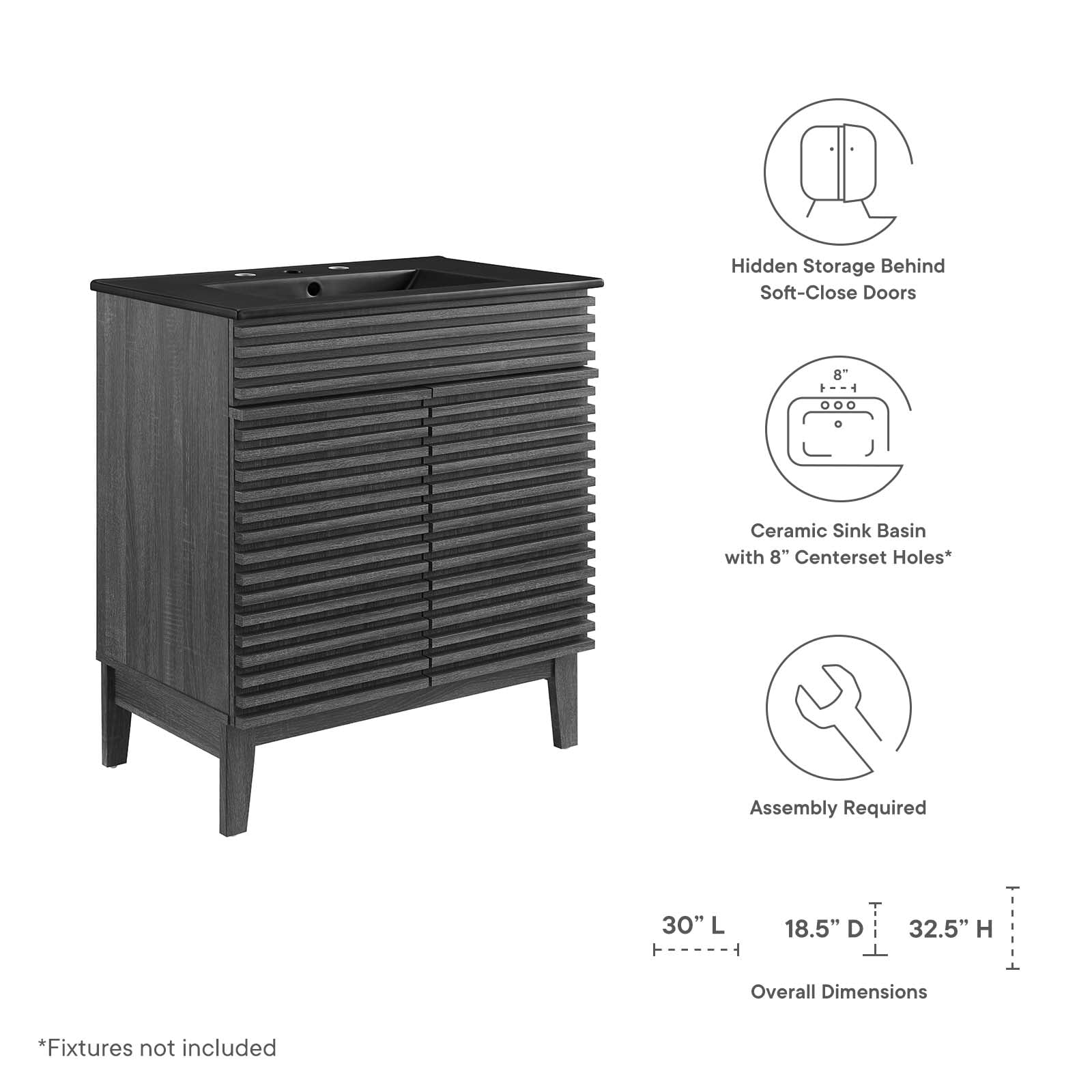 Modway Render 30" Bathroom Vanity in Charcoal Black