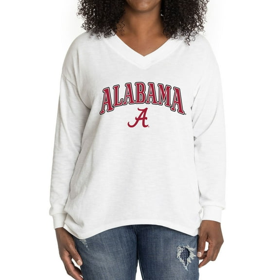 Women's White Alabama Crimson Tide Oversized Bailey Long Sleeve V-Neck Tri-Blend Tunic
