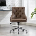 thumbnail image 2 of Swivel Office Chair, PU Leather Vanity Chair, Modern Button-tufted Accent Chair, Height Adjustable Task Chair, Comfort Upholstered Chair with Soft Back, for Home, Office, Study, Brown, D5803, 2 of 10