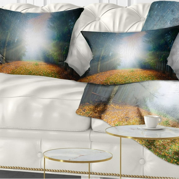 Designart Rising Sun Over Colorful Forest - Landscape Photo Throw Pillow - 12x20