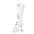 thumbnail image 4 of Mostsola Knee High Boots Women High Heel Platform Patent Leather Lace up Long Boots, 4 of 7