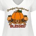 thumbnail image 4 of Inktastic Thankful Grateful and Blessed Pumpkins and Sunflower Women's Plus Size V-Neck T-Shirt, 4 of 5