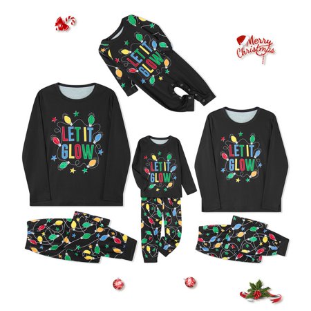 

wybzd Christmas Pajamas for Family Allover Colorful String Lights Print Long Sleeve Tops+Pants Set Sleepwear Loungewear