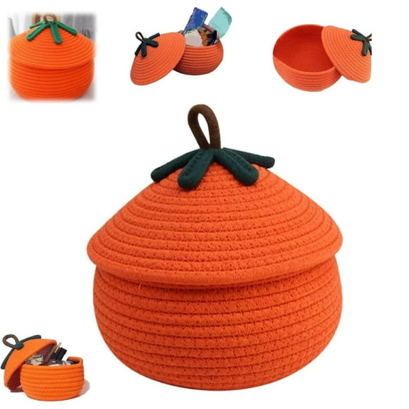 Halloween Decorations Flash Deals! 1*Storage Basket Kitchen Essentials Halloween Pumpkin Basket 2024 Upgrated Pumpkin Weave Rope Round Storage Basket with Lid Candy Basket Decorative Cute Basket