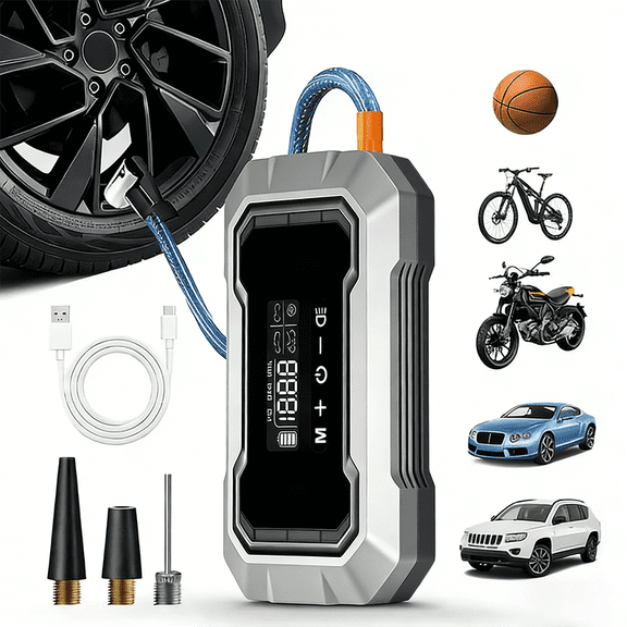 Tire Inflator Air Compressor, Digital Car Tire Pump 12V DC, Portable Car Accessories for Men, Electric Air Pump 150 PSI For Car Tires, Bikes, Football, Preset Tire Pressure & Auto Shut off