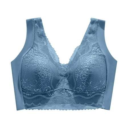 Lufly Bras for Women Lace Bralette Plus Size Vest Crop Wireless Lingerie Deep V Sexy Underwear Camisole Cute Bra on Clearance Blue XXL