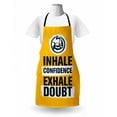 thumbnail image 3 of Inhale Exhale Apron, Motivation Words with Muscle Arms Sports Confidence Activity, Unisex Kitchen Bib with Adjustable Neck for Cooking Gardening, Adult Size, Earth Yellow Indigo, by Ambesonne, 3 of 4