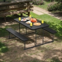 Yardi Yarda Picnic Table Bench Set for 2-4 People, Rectangular Camping Dining Table for Outdoor as Yard, Black