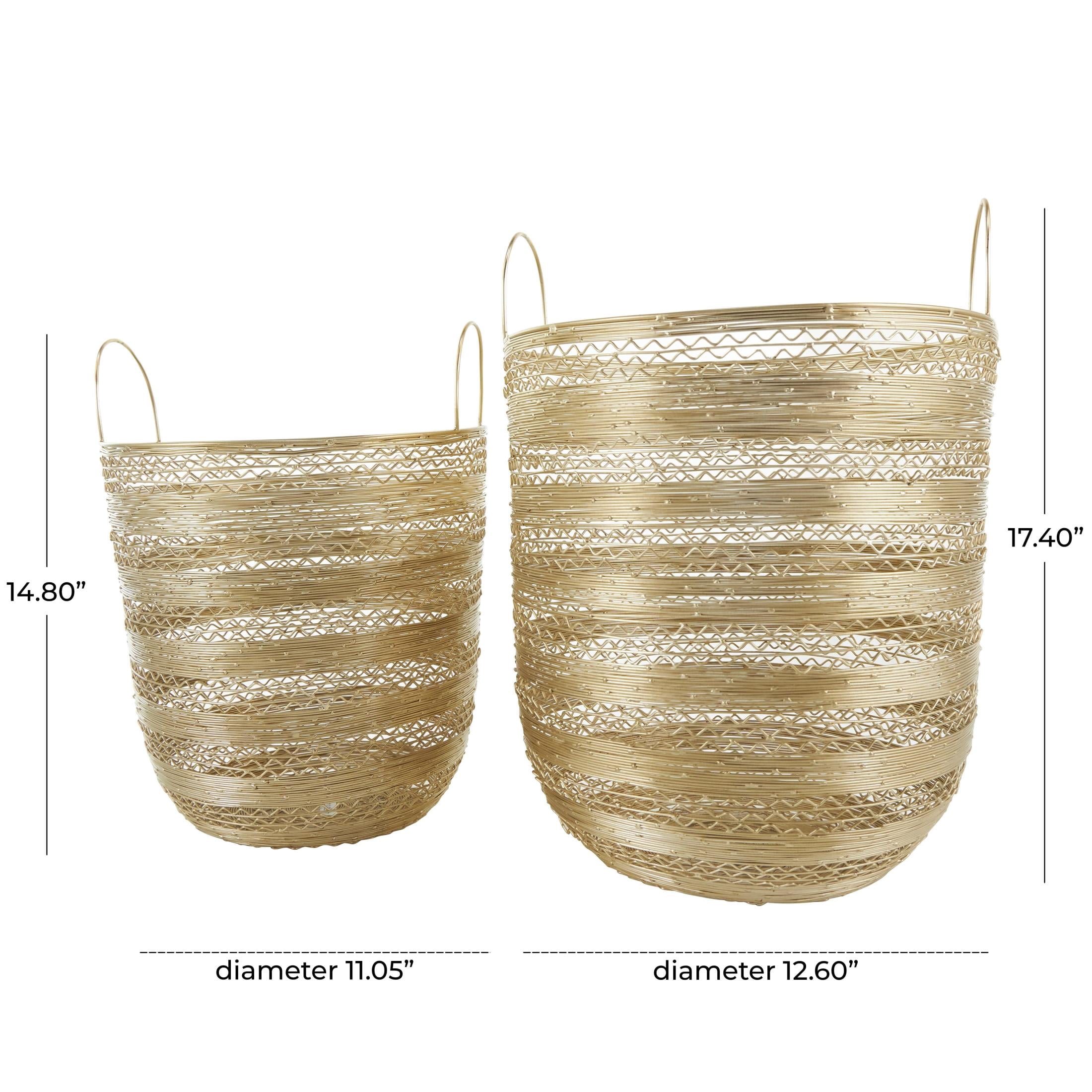 DecMode 17", 15"H Gold Metal Open Frame Wire Storage Basket with Zig Zag Patterns, 2-Pieces