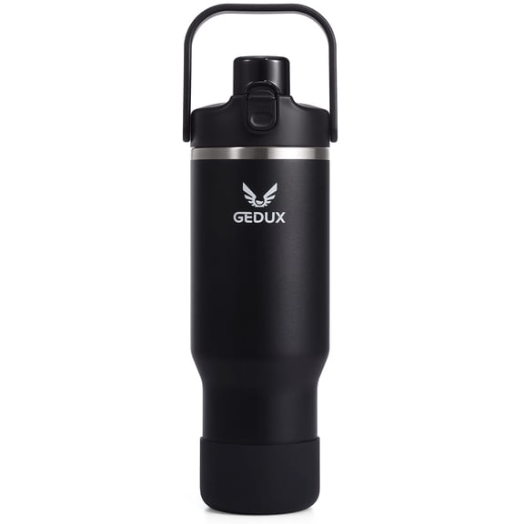 GEDUX 32oz Stainless Steel Tumbler with Handle and Straw, Vacuum Insulated Water Bottle with 2-in-1 Lid (Chug/Straw) and Silicone Boot,Keeps Drinks Hot and Cold