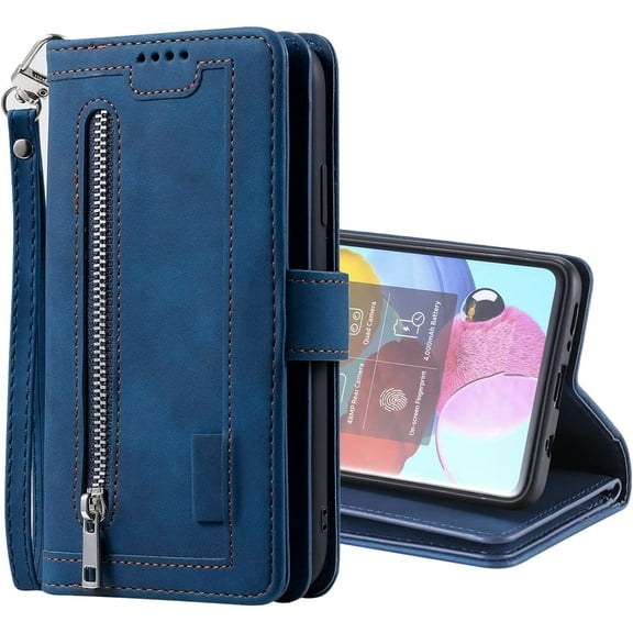 Retro Creative PU Flip Phone case with Wallet Card Holder Stand for Samsung Galaxy A12 A13 A22 A33 A51 A52 S A53 4G 5G Shell Luxury Multifunctional Shockproof Back Cover(Blue,A13 5G)