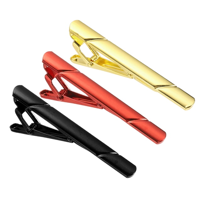 3 Piezas de Clips de Corbata Delgados para Hombres, Clips de Corbata de Cobre para Padre, Esposo, Amante (Oro/Rojo/Negro, Twill)