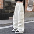 thumbnail image 4 of Dagugfen Cargo Pants for Teens Elastic Waist Loose Fitted Full Length Pants Casual Daily Wear Street Fashion Pants with Multi Pockets(7-8Years,White), 4 of 6