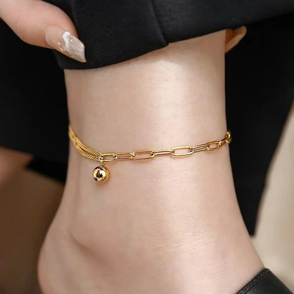 14K Yellow Gold Anklet Minimalist Fashion Round Pendant Chain Senior Anklet For Women Jewelry Banquet Fine Gifts Everyday Wear