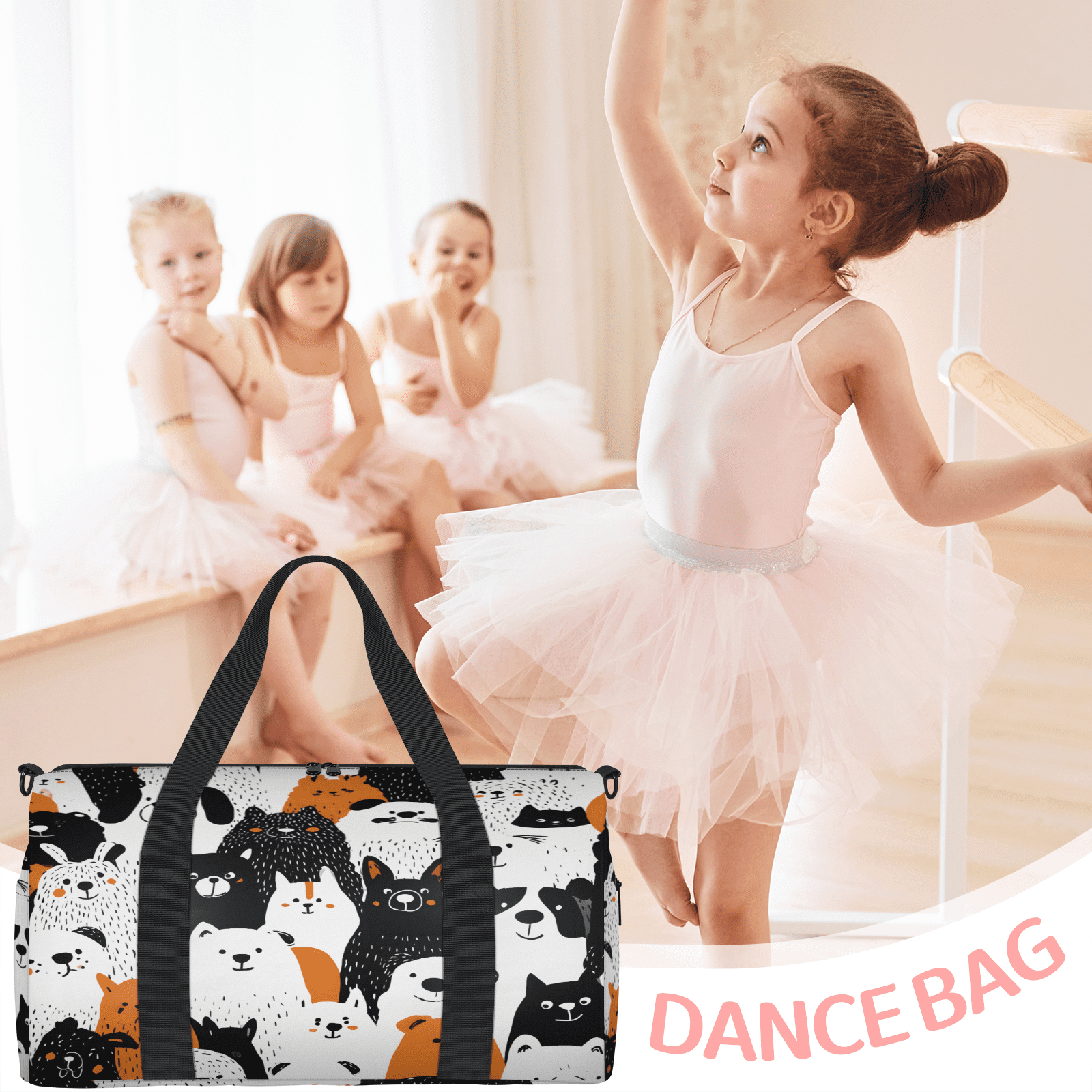 Herdesigns Funny Dog Gym Bag for Women, Duffle Bag for Travel Sport, Colorful Puppy Lightweight Waterproof Carry on Weekender Dance Yoga Workout Bags