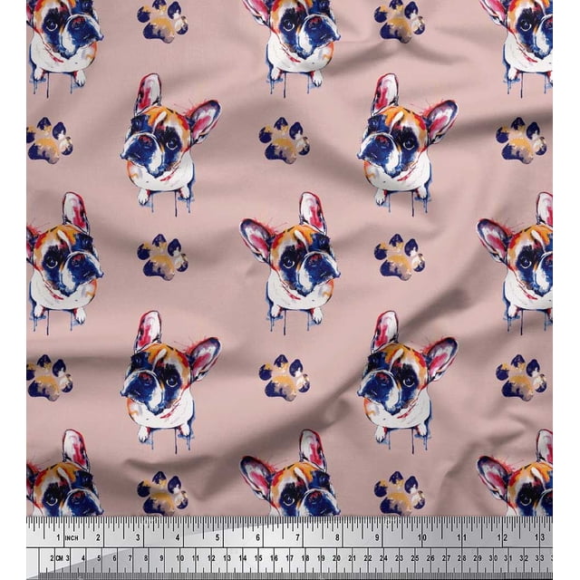 Soimoi Rayon Fabric Boston Terrier Dog Printed Fabric 1 Yard 42 Inch Wide