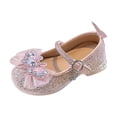 thumbnail image 3 of Gyujnb Girls' Glitter Bow Rhinestone Princess Mary Jane Shoes Adjustable Buckle Strap Low Heel Dress Shoes, Closed Toe,9-9.5 Years, 3 of 8