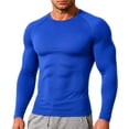 thumbnail image 2 of Fabrcox Men Muscle Shirt Quick Dry Crew Neck Men Long Sleeve Shirts Slim Fit Breathable Basic Gym Fitness Men's Workout Shirts Blue XL, 2 of 9