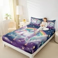 thumbnail image 4 of Manfei Kawaii Unicorn Queen Sheet Sets,Magic Cartoon Animal Flat Sheet,Purple Pink White Queen Fitted Sheet For Girl,Super Cozy Room Decor,4-Piece, 4 of 7
