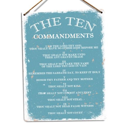 Size: 8x12 inches Metal Wall Sign The Ten Commandments V1 BLUE Quote Religious Love