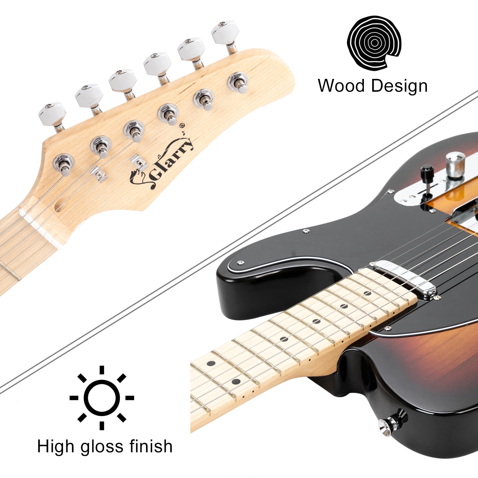 Private Jungle Cutaway Guitar, Fingerboard Electric Guitar with 20W Amplifier Bag Strap Plectrum Connecting Wire Spanner Tool,Sunset Color