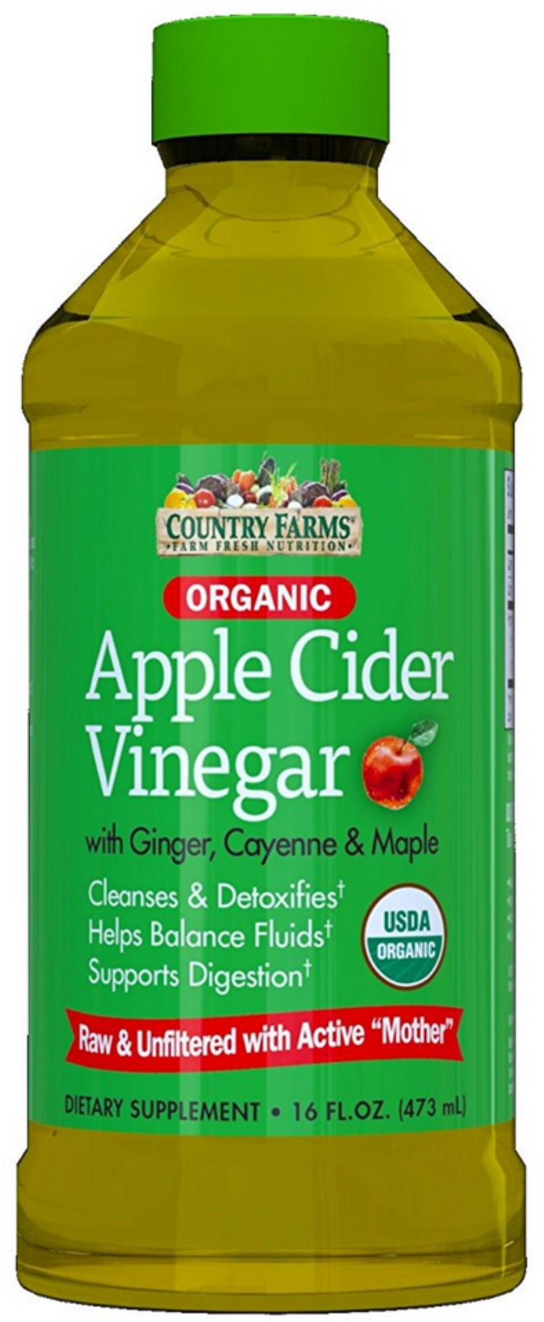 2 Pack Country Farms Apple Cider Vinegar, Organic With Ginger, Cayenne & Maple 16 oz