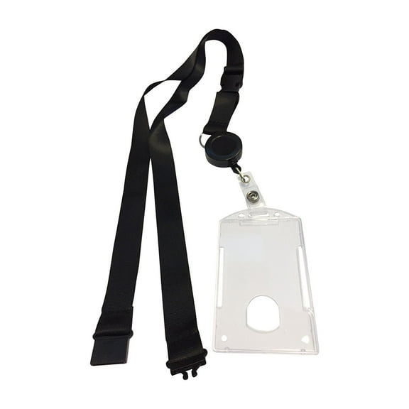 10 pcs Combo Breakaway Black Lanyard with Badge Reel and Hard Plastic Card Holder Combo