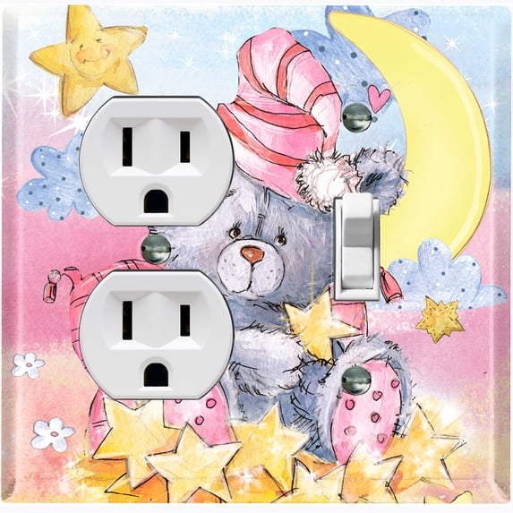 Metal Light Switch Wall Plate Outlet Cover (Sea Snail Starfish Pastel Glitter Reef Bubbles - Single Duplex Single Toggle)