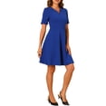 thumbnail image 4 of INSPIRE CHIC Robe de Bureau pour Femmes à Encolure Cœur Plissée à Manches Courtes Robe Fourreau Ligne A Bleu m, 4 of 5