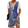 thumbnail image 1 of ORQ Retro Print Ethnic Casual A-Line Pullover Short Women Summer Dress, 1 of 7