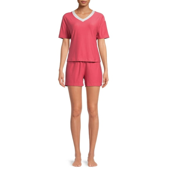 Lissome Women's and Women's Plus Short Sleeve V-Neck Top and Short Set, 2-Piece