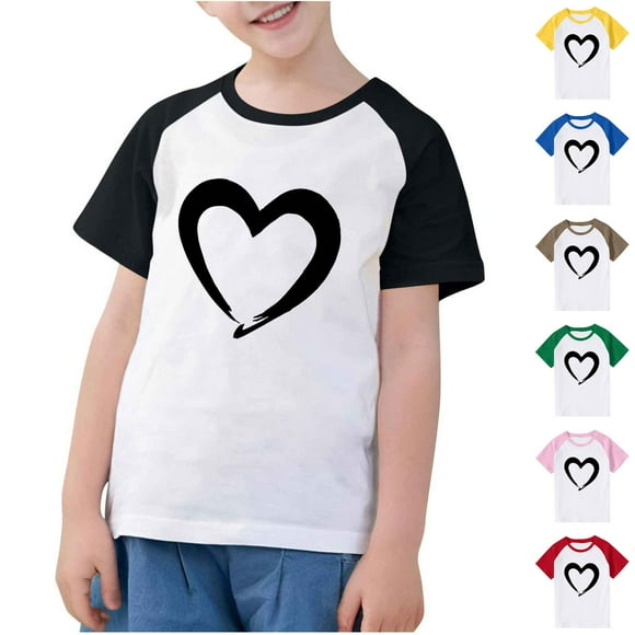 Feancey Heart Graphic Tees for Toddler Boys Girls Summer Raglan Short Sleeve Kids T Shirts Love Printed Casual Tshirt Todays Clearance Sales Red 13 Years