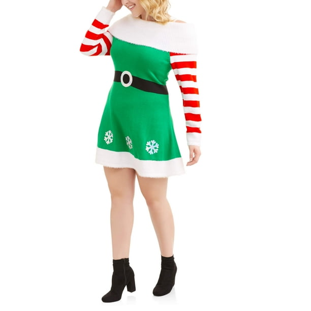 Holiday Time Women's Plus Elf Dress Swea 