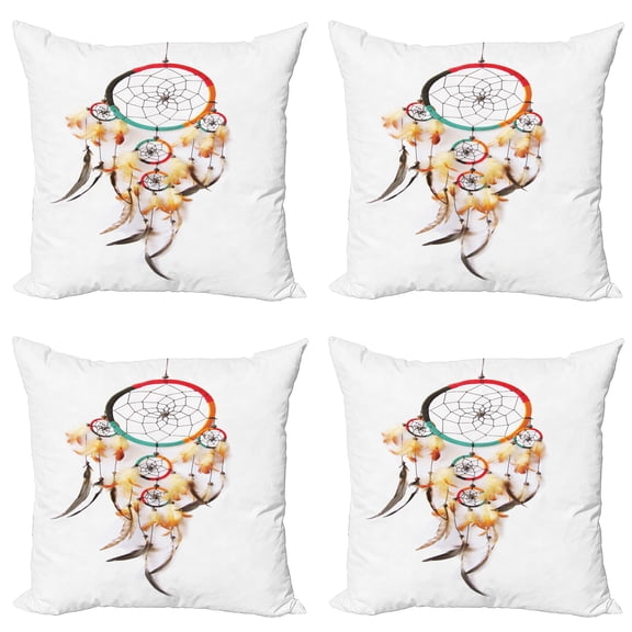 Ambesonne Tribal Throw Pillow Cover 4 Pack, Folk Dreamcatcher Pattern, 20", Multicolor