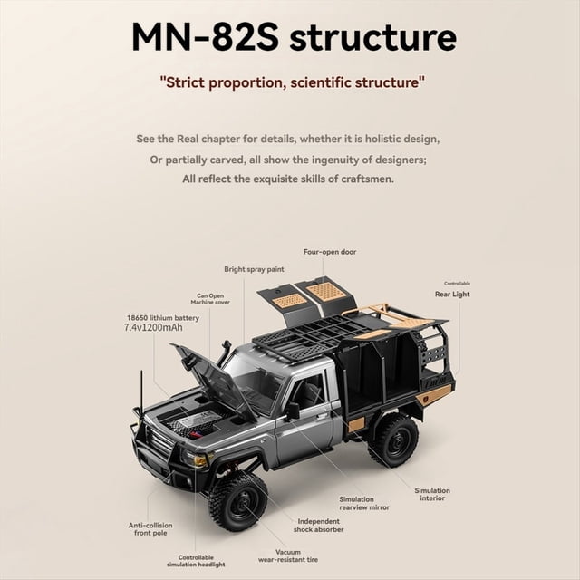 Camioneta Corta A Escala de 2,4 G, 4WD, Coche de Escalada RC, Coche de Juguete con Control Remoto para MN MODELO MN82S 1:12 Plateado