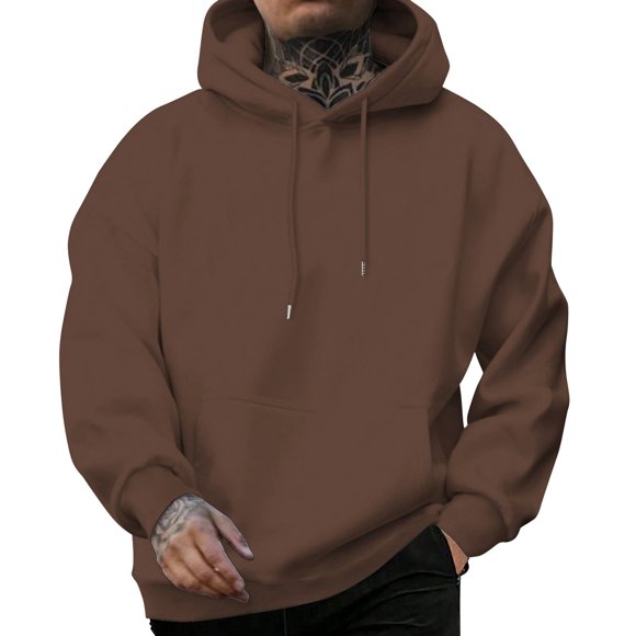 LUOGENLI Hoodies for Men Zip up Navy Blue Male Fashion Casual Letter Part Print Hooded Pullover Long Sleeve Drawstring Hooded Sweater Tops Hoodies for Men Cotton Full Zip Coffee Size XL
