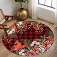 thumbnail image 2 of Round Rug 7Ft Washable Non-Slip, Cardinal Bird Circle Area Rugs for Living Room Bedroom, Poinsettia Pine Cones Berry Flowers Red Plaid Indoor Floor Mats Carpet Runner for Home Decor Aesthetic, 2 of 8