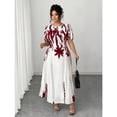 thumbnail image 6 of Red And White Plus Size Women A-Line Waist-Cinched Midi Dress With Bold Floral Print, 6 of 8