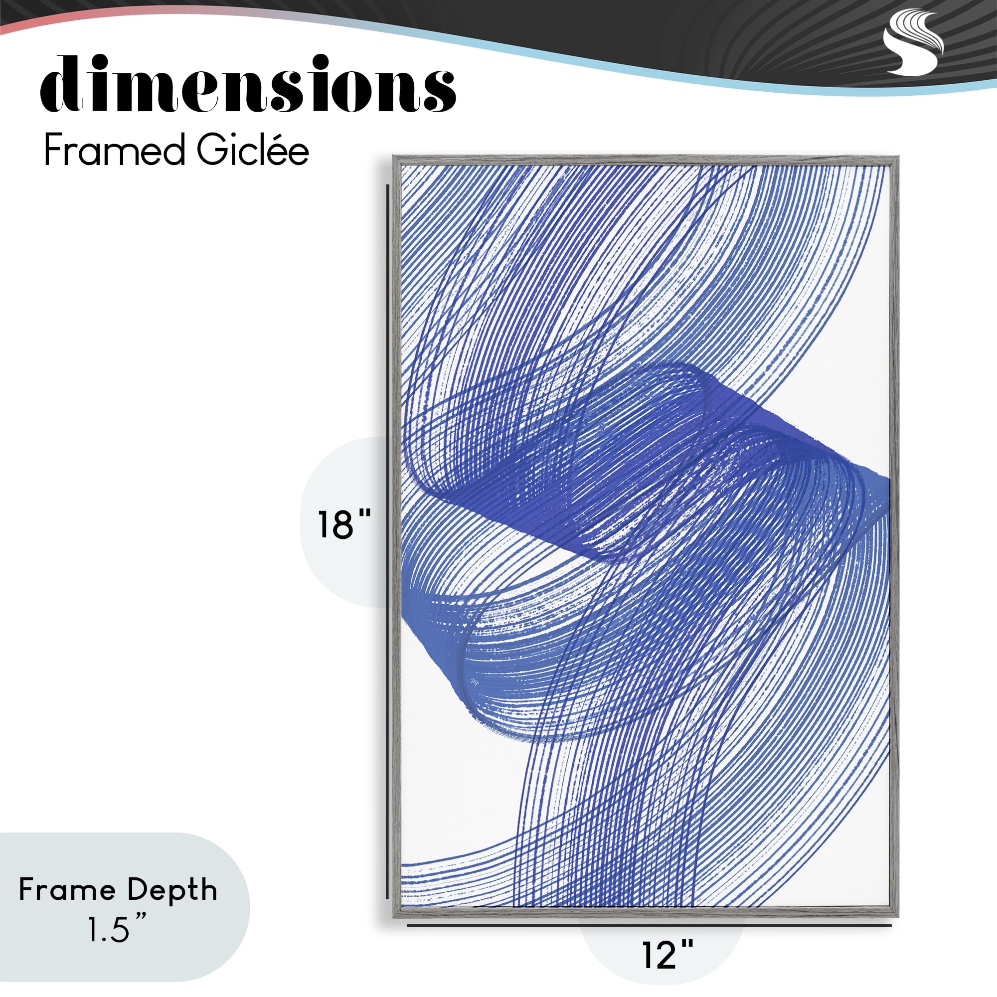 Stupell Industries Blue Lines Flowing In Motion Gray Framed Giclee Art, design by Martina Pavlova