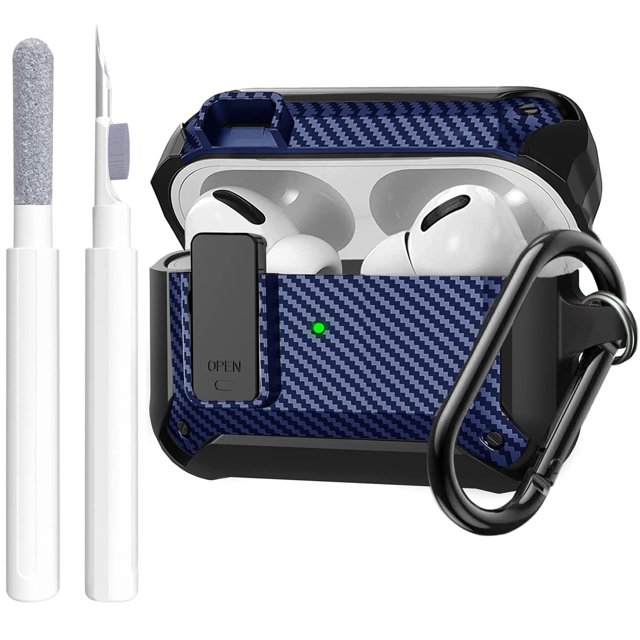 Yanonmyfd Airpods Pro 2nd/1st Generation Case Men Lock with Cleaning Kit, Protective Cover for Airpod Pro 2 Gen Case Women, Shockproof Rugged Shell for Air Pods Pro Case 2022/2019 Black