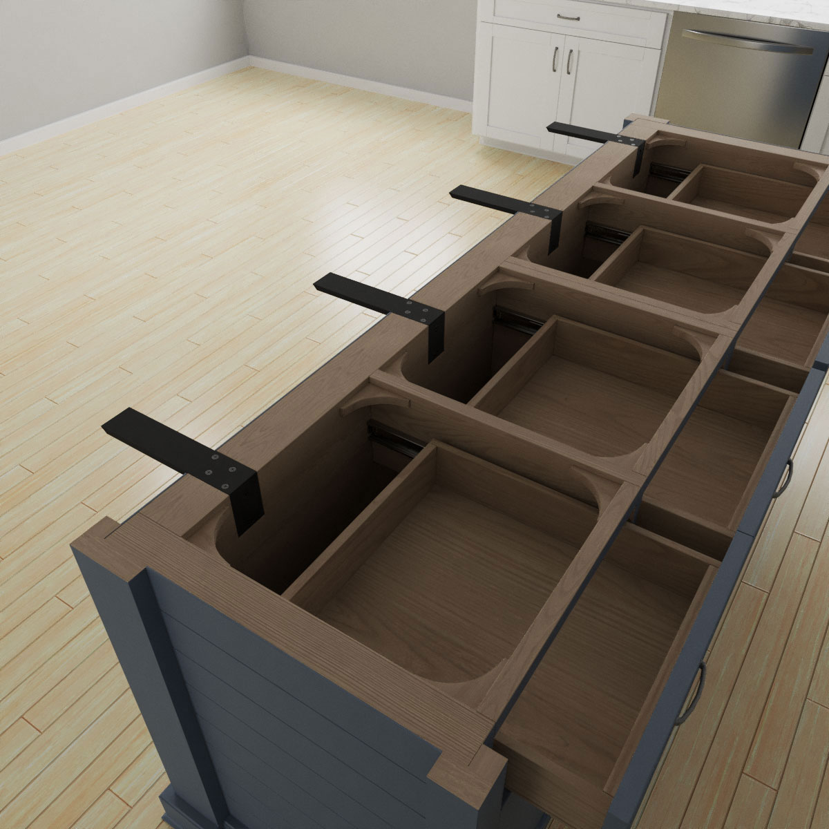 Ekena Millwork 2 1/2"W x 12"D x 4"H Hidden Support Steel Heavy Duty Bracket w/ Back Plate, Powder Coated Black