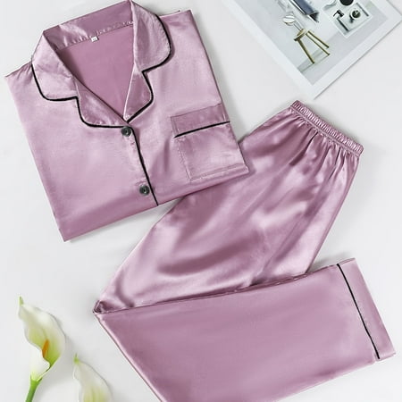 

Casual & Soft Pajamas Lapel Long Sleeve & Pants Pj Sets For Valentine‘s Gifts Women‘s Loungewear & Sleepwear
