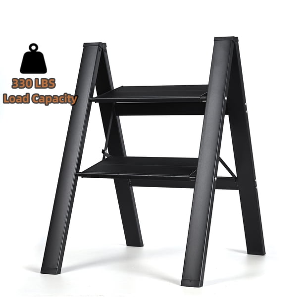 2 Step Ladder, Foldable Step Stool Aluminum Stepladder Anti Slip Pedal ...