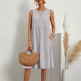 thumbnail image 3 of Iyufng Dresses for Women Summer Linen Solid Casual Round Neck Sleeveless Dress with Pocket, 3 of 9