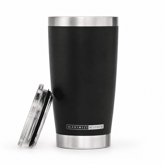 Maximize Within 20 Oz Stainless Steel Tumbler with Lid – Double Wall Vacuum Insulated Travel Coffee Mug – Keeps Drinks Hot 6 Hrs & Cold 24 Hrs – Sweat-Free Cup Holder Friendly Tumbler – Black