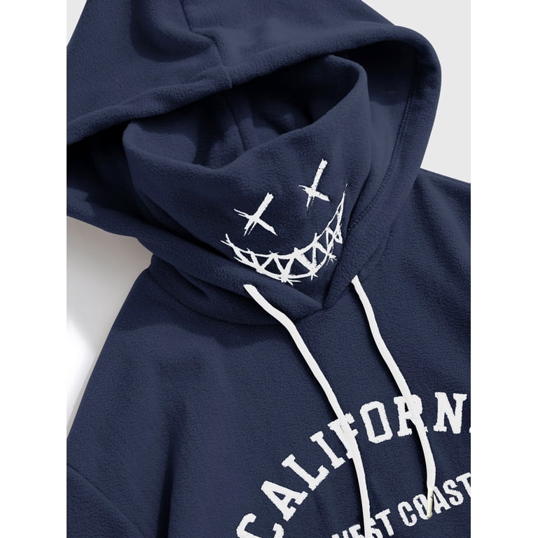 ZAFUL for Junior Letter Graphic Embroidered Fleece Mask Hoodie Deep Blue S  - Walmart.com