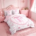 thumbnail image 2 of Manfei Princess Bowknot 7-Piece Bedding Comforter Set For Girls,Letter P Monogram King Bedding Sets For Kids,Pink Reversible, 2 of 7