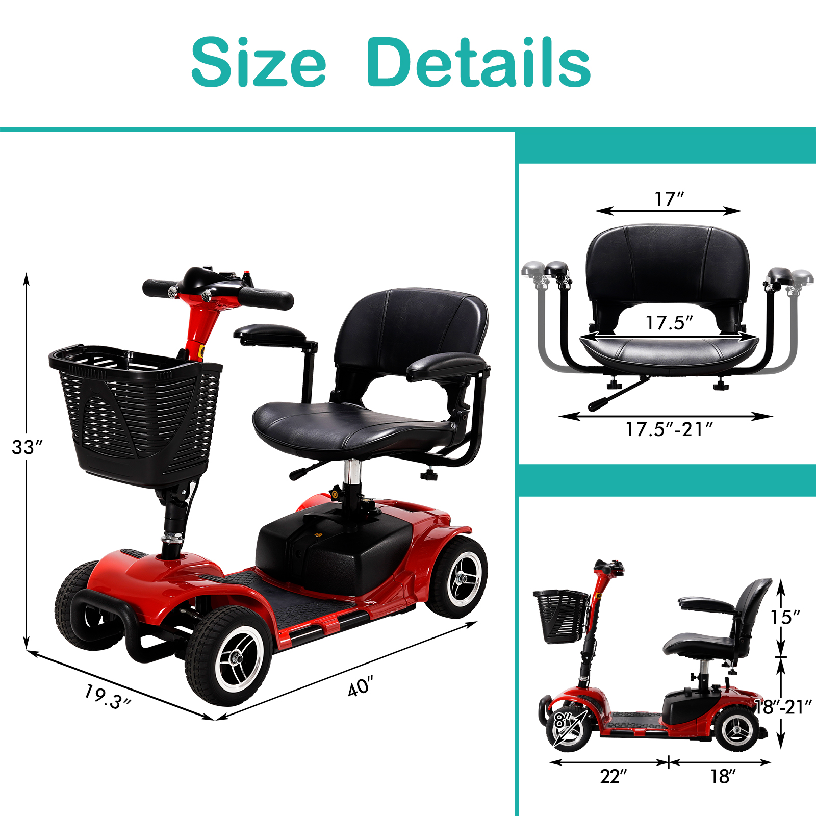 30 Miles Long Range 4 Wheel Electric Mobility Scooter with 350W Motor, Foldable Mobility Scooter for Adults/Seniors, 300LBS Capacity, Cup Holder, USB Port, Compact & Portable for Elderly, Silver