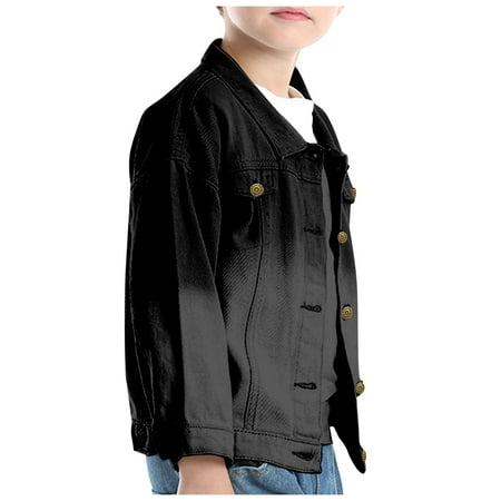 

Toddler Fall Windbreaker Jacket Black Kids Baby Autumn Winter Cotton Long Sleeve Jeans Coat 130